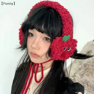 여성용 귀여운 애플 모양 디자인 레드 플러시 귀마개, 가을 및 겨울 따뜻한 귀 보호 패션, 다목적 스트랩 헤어밴드