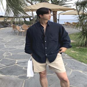 린넨 코튼 셔츠 세트 남성용 얇은 통기성 긴팔 오픈 가디건 캐주얼 작업복 반바지 투피스 세트 트렌디 루즈핏