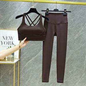 TRY TO BN 여성 Tracksuit 요가 세트 피트니스 레깅스 스포츠 브래지어 알몸 Sportwear 통기성 운동 두 조각 정장 체육관 의류