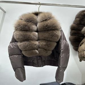 패셔너블한 숏 폭스 퍼 칼라 다운 재킷 여성용 하이 웨이스트 우아한 아우터웨어 출퇴근 스타일 한국 버전 두꺼운 내구성