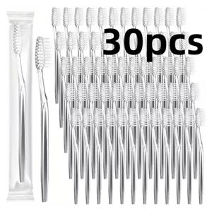 개별 포장된 일회용 여행용 칫솔 30개, 성인용 부드러운 모의 세면도구, 캠핑, 호텔 손님용(실버)