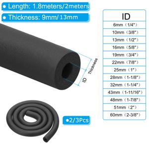 Uxcell 1/2/3개 1.8m/2m 파이프 절연 폼 튜브 파이프 커버 랩 롤 바 패딩 튜빙 핸들 그립 HVAC 에어컨용