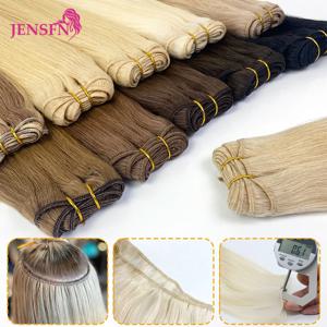 JENSFN 스트레이트 100% 리얼 휴먼 헤어 웨프트 번들 익스텐션 50g/개 16-24인치 레미 내추럴 헤어 붙임머리 브라운 블론드 컬러