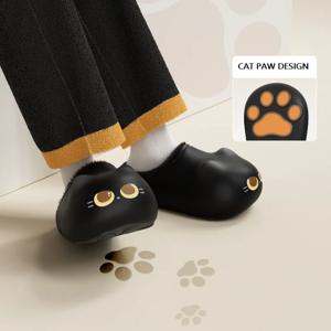 귀여운 고양이 디자인 슬리퍼 여성용 고양이 발바닥 신발 겨울 따뜻한 방수 뮬 클로그 여성용 키튼 홈 슬리퍼 성인용