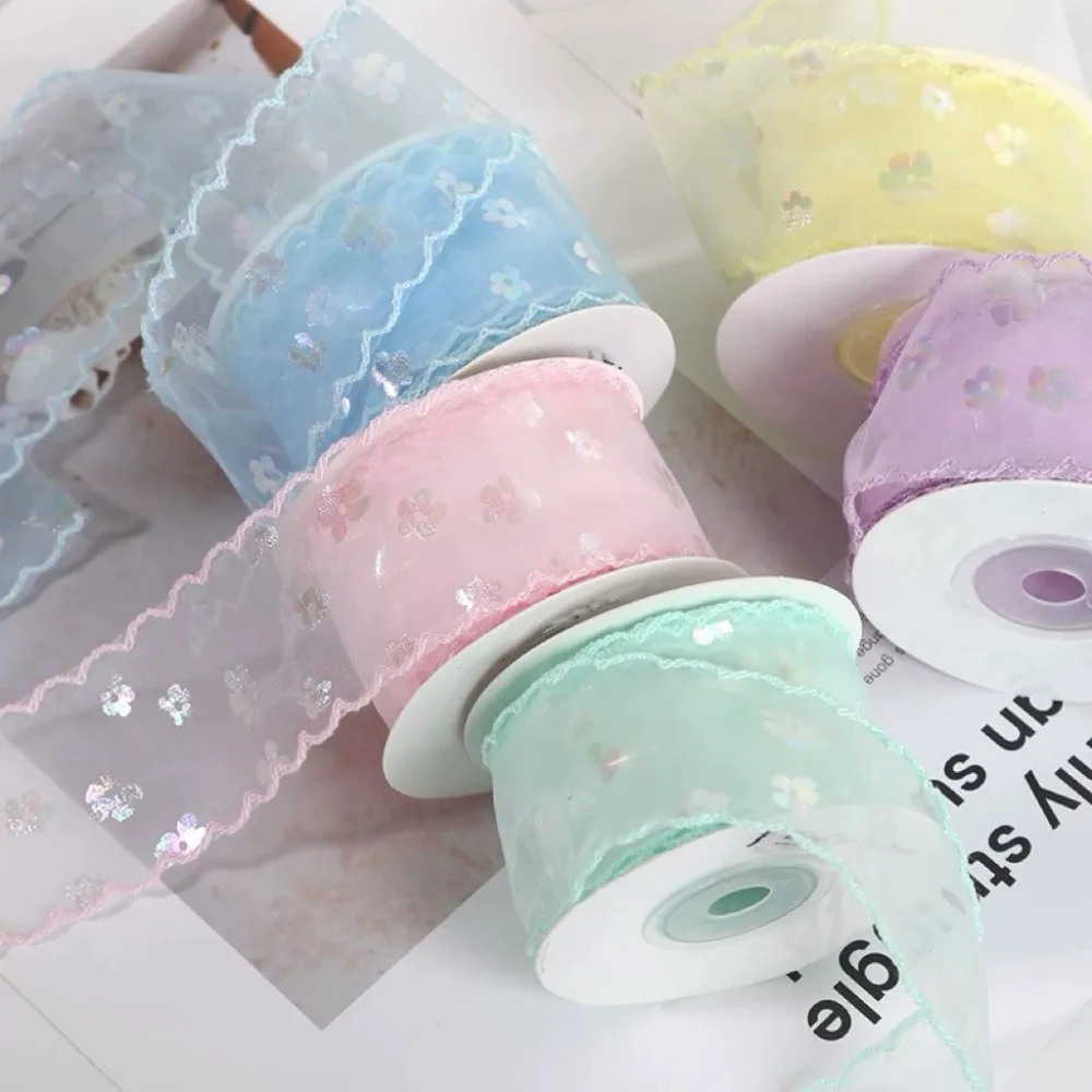 새로운 10야드 실크 리본 4cm 웨이브 엣지 플리츠 선물 포장 재료 선물 포장 꽃다발 시폰 리본