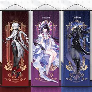 Genshin Impact Scroll Canvas Colombina Flins Arlecchino 코스프레 벽걸이 포스터 게임 영웅 장식 팬 컬렉션 선물