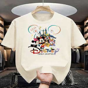 디즈니 패밀리 2026 여름 남성 여성 티셔츠 만화 프린트 오버 사이즈 패션 코튼 부모 자녀 탑 캐주얼 커플 데일리 스트리트