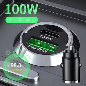 듀얼 포트 범용 차량용 초고속 충전기 100W 미니 차량용 충전기 USB 타입 C QC3.0 PD 고속 충전 12-24V 풀링형 차량용 어댑터