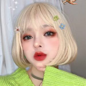 한국 젊은 여성용 숏 보보 가발, 데일리용 합성 섬유 통기성 헤어 익스텐션, 여성용 스트레이트 헤어 헤드 커버