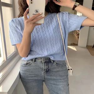 여름 신상 한국 스타일 얇은 반팔 니트 스웨터 달콤한 이너웨어 레이지 스타일 아우터웨어 슬림 효과