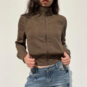 여성용 빈티지 크롭 재킷 하라주쿠 캐주얼 슬림핏 지퍼 코트 Y2K 스트리트웨어 긴팔 아우터웨어 가을