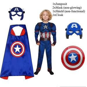 캡틴 아메리카 근육 점프 슈트 슈퍼 히어로 청소년 코스프레 의상 방패 마스크 망토 할로윈 카니발 생일 파티 의상