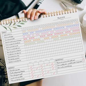 1Pc 습관 추적기: 12개월 기록 가능, 날짜가 없는 일일 주간 월간 습관 추적기 플래너, 녹색 식물 디자인