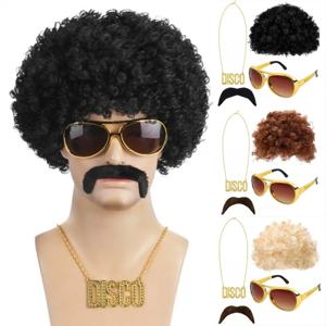의상 보석 세트 합성 곱슬 머리 가발 아프리카 가발 선글라스 목걸이 성인 힙합 코스프레 파티 액세서리 헤어 소품