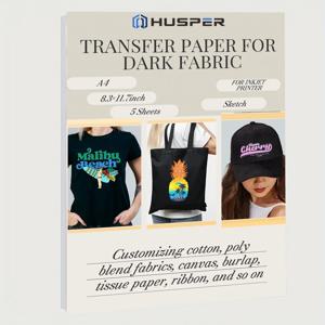 HUSPER A4 크기 5매 열전사 비닐 어두운 직물T-셔츠 다림질 전사지 잉크젯 프린터