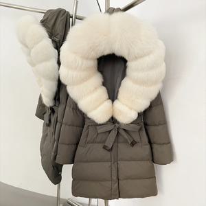 OFTBUY 리얼 퍼 코트 여성용 가을 화이트 덕 다운 코트 겨울 폭스 퍼 후드 패딩 코트 여성 패션 폭스 퍼 아우터웨어