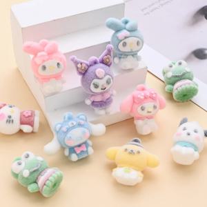 9개입 산리오 테마 플로킹 레진 비즈 3D 롤 포커스 비즈 쥬얼리 제작 DIY 고리 체인 클립 목걸이 팔찌용