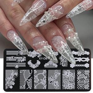1개 웨딩 네일 아트 스탬핑 플레이트 로맨틱 우아한 레이스 꽃 리본 나비 패턴 프린팅 몰드 매니큐어 전사 도구