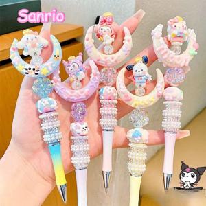 산리오 만화 크리스탈 반짝이 다이아몬드 회전 헤드 중성펜 블랙 귀여운 소녀 비즈펜 카와이 젤 펜 문구류