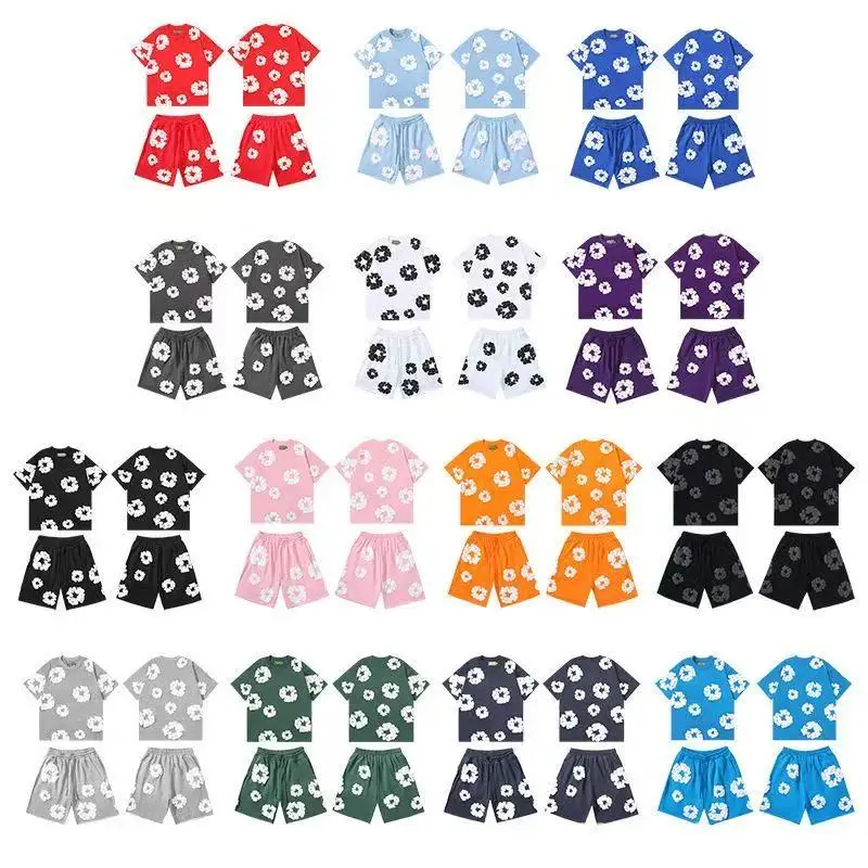 데님 티어스 여름 핫셀링 유럽 및 미국 패션 힙합 프린트 반팔 세트 하이 스트리트 루즈 스포츠웨어