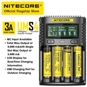 NITECORE UMS4 지능형 배터리 충전기, USB-C 4A QC 고속 충전, 18650 14500 26650 21700 AA AAA용, 4 슬롯