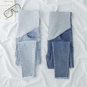 스카이 블루 출산 바지 임신 옷 데님 청바지 임신 한 여성을위한 레깅스 의류 간호 바지 Capris M-2XL