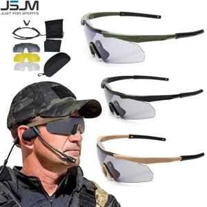JSJM 새로운 스타일 전술 고글 CS Airsoft 방풍 슈팅 안경 HD 3 렌즈 모토 크로스 오토바이 등산 안전 안경