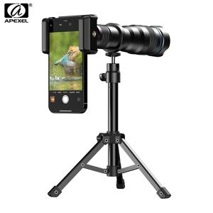APEXEL 4K 36X 단안 망원경 줌 전화 렌즈, 조류/달/게임을 촬영하기 위한 금속 브래킷이 있는 범용 클립
