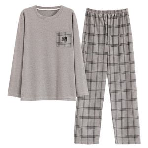 L-5XL 봄과 가을 니트 코튼 격자 무늬 잠옷 세트 남성 긴 소매 잠옷 캐주얼 부드러운 잠옷 남성 홈 의류