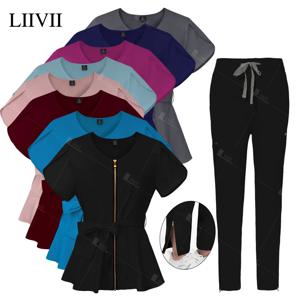 우아한 미용실 유니폼 패션 미용사 작업복 호텔 작업복 여성 의료 스크럽 세트 간호사 유니폼 간호 탑 바지