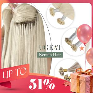 Ugeat 케라틴 헤어 익스텐션, 인모 쿠션 레미 헤어, 천연 스트레이트 U 팁, 플랫 팁, I 팁 헤어, 14-22 인치, 50 가닥/팩