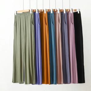 XL ~ 8XL 모달 포켓 루즈 팬츠 봄 여름 캐주얼 와이드 레그 팬츠 솔리드 컬러 고탄력 대형 바지 Homewear