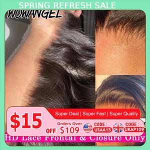 와우 엔젤 13x4 13x6 HD 레이스 정면 전용 용융 스킨 브라질 스트레이트 인간의 머리카락 5x5 6x6 HD 레이스 클로저 사전 뽑아낸 무료 부분