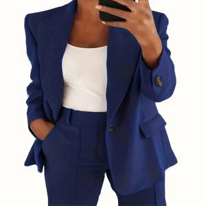 2025 S-5XL 여성용 블레이저 캐주얼 긴팔 탑 솔리드 컬러 정장 칼라 버튼 단순한 기질 통근자 플러스 사이즈 블레이저