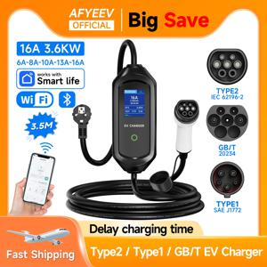 AFYEEV 3600W 휴대용 Type2 IEC62196-2 EV 충전기 Type1 SAE J1772 전기 자동차 충전기 GBT EVSE 충전 케이블 Wallbox EU 플러그