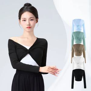 발레 탑 여성 댄스 랩 탑 발레 자켓 성인 자르기 탑 코트 코튼 긴 소매 댄스 셔츠 여성용 탑 발레 의상