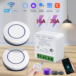 투야 와이파이 스마트 스위치 16A RF 433Mhz 무선 릴레이 리시버 미니 원형 패널 스위치 알렉사 구글 홈 앨리스 음성 제어
