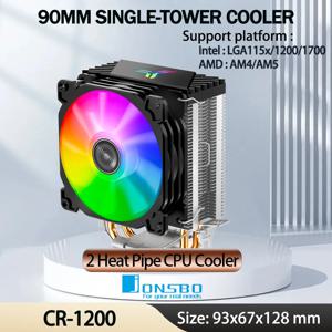 Jonsbo CPU 쿨러 2 히트 파이프 타워, RGB 다채로운 조명 효과, 9cm 선풍기 PC 라디에이터, LGA115X 1200 1700 AM4 AM5, CR1200