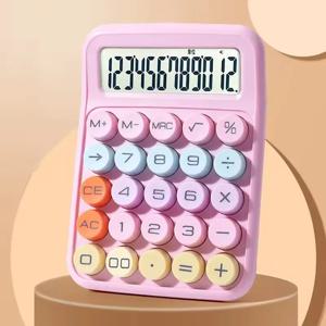 1pc 키보드 계산기 사무실 12자리 기계식 계산기 귀여운 캔디 컬러 계산기 데스크탑 문구류