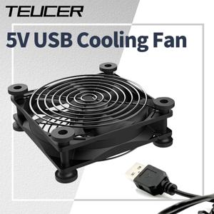 TEUCER 120mmx120mmx25mm 80mmx80mmx25mm 5V USB 배기 냉각 팬(라우터 TV 셋톱박스 냉각용 금속 메쉬 풋 매트 포함)