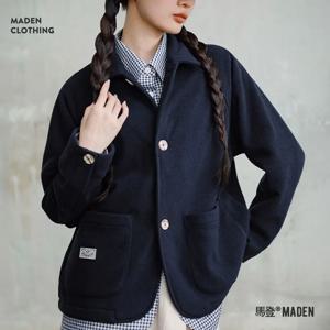 마덴 여성용 플리스 라펠 따뜻한 재킷 290gsm 싱글 브레스티드 솔리드 컬러 캐주얼 탑스 코트 가을 겨울 아우터웨어