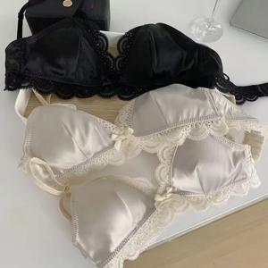 여성용 한국 스타일 삼각형 컵 활 레이스 브라, 작은 가슴 새틴 속옷, 달콤한 소녀, 통기성, 편안하고 부드러운 브라 란제리
