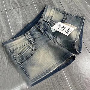 아메리칸 레트로 워싱 웨어 데님 반바지 여성 청바지, 리벳 로우 라이즈 핫 팬츠, 여름 디자인