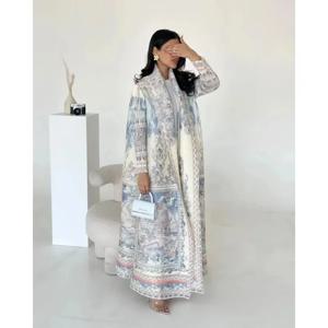 KAF 여성 패션 Abaya 빈티지 인쇄 카디건 디자인 느슨한 대형 우아한 여성 럭셔리 가운 봄 가을 모델