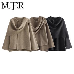 MUJER 여성용 플러시 겨울 코트 비대칭 스카프 여성용 데미 시즌 자켓 파카 긴 소매 패딩 코트 여성 자켓