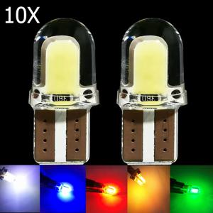 10개 T ​ 10 W5W COB 전구 1W DC12V 미니 LED 조명 화이트 블루 레드 옐로우 그린 핑크 실리콘 램프 자동차 실내 조명용