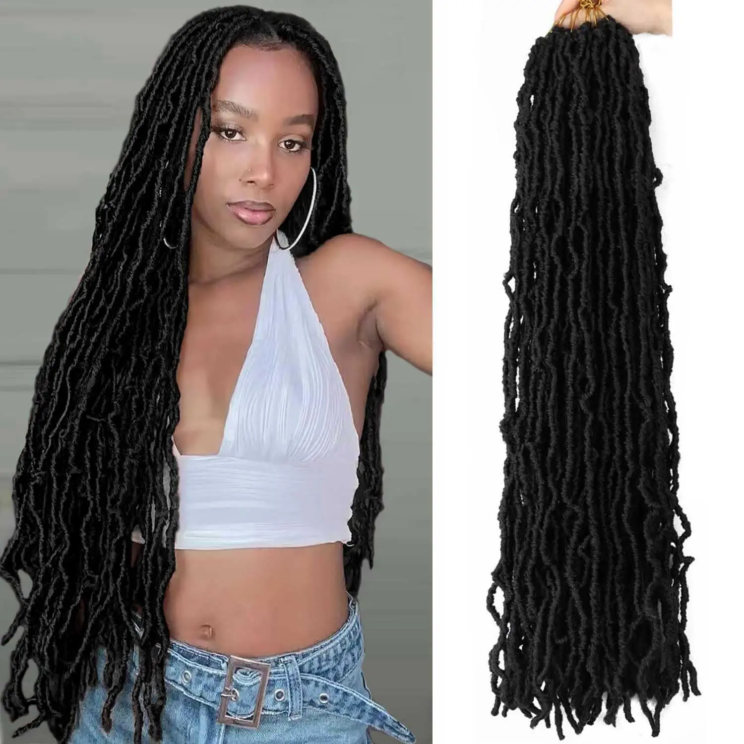 1/6 팩 가짜 Locs 크로셰 뜨개질 머리 30인치 소프트 Locs 디스트레스드 Locs 나비 Locs 여성용 크로셰 뜨개질 머리