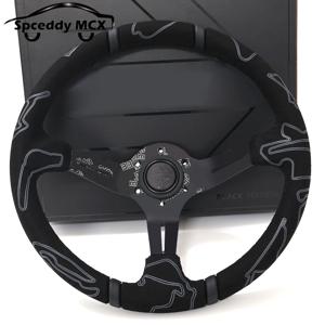 13.5인치 딥디쉬 레이싱 스티어링 휠 유니버셜 블랙 에디션 딥 콘 335mm 스포츠 JDM 스티어링 휠 스웨이드 두들