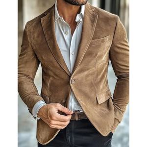 남성용 모조 스웨이드 재킷 싱글 브레스트 2포켓 슬림핏 패셔너블 재킷 캐주얼하고 편안한 재킷 겉옷
