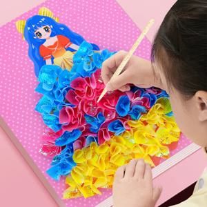 퍼즐 펑크 그림 카드 보드 어린이를위한 포케 세트 소녀 DIY 드레스 공주 고슴도치 공작 패브릭 Poking Art Craft